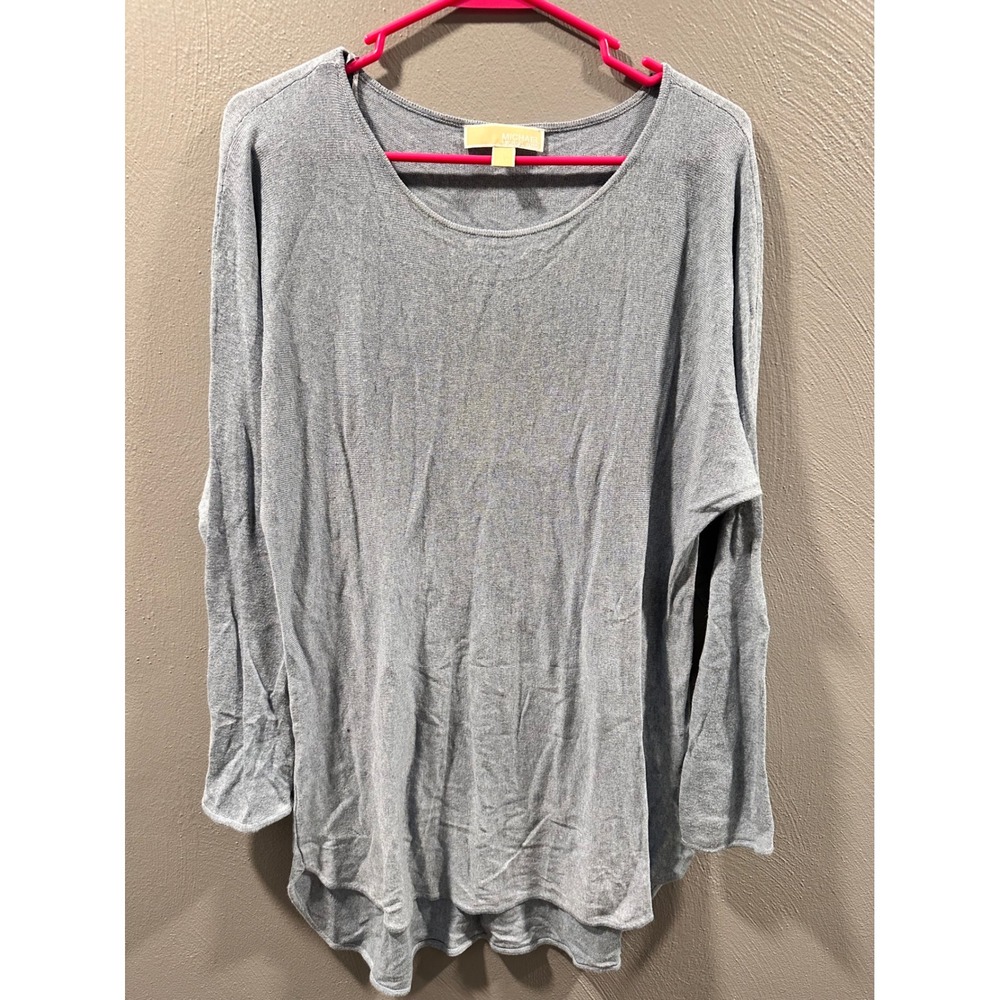 Michael Michael Kors Womens Blue Gray Knit Tunic Top Scoop Neck Long Sleeve L